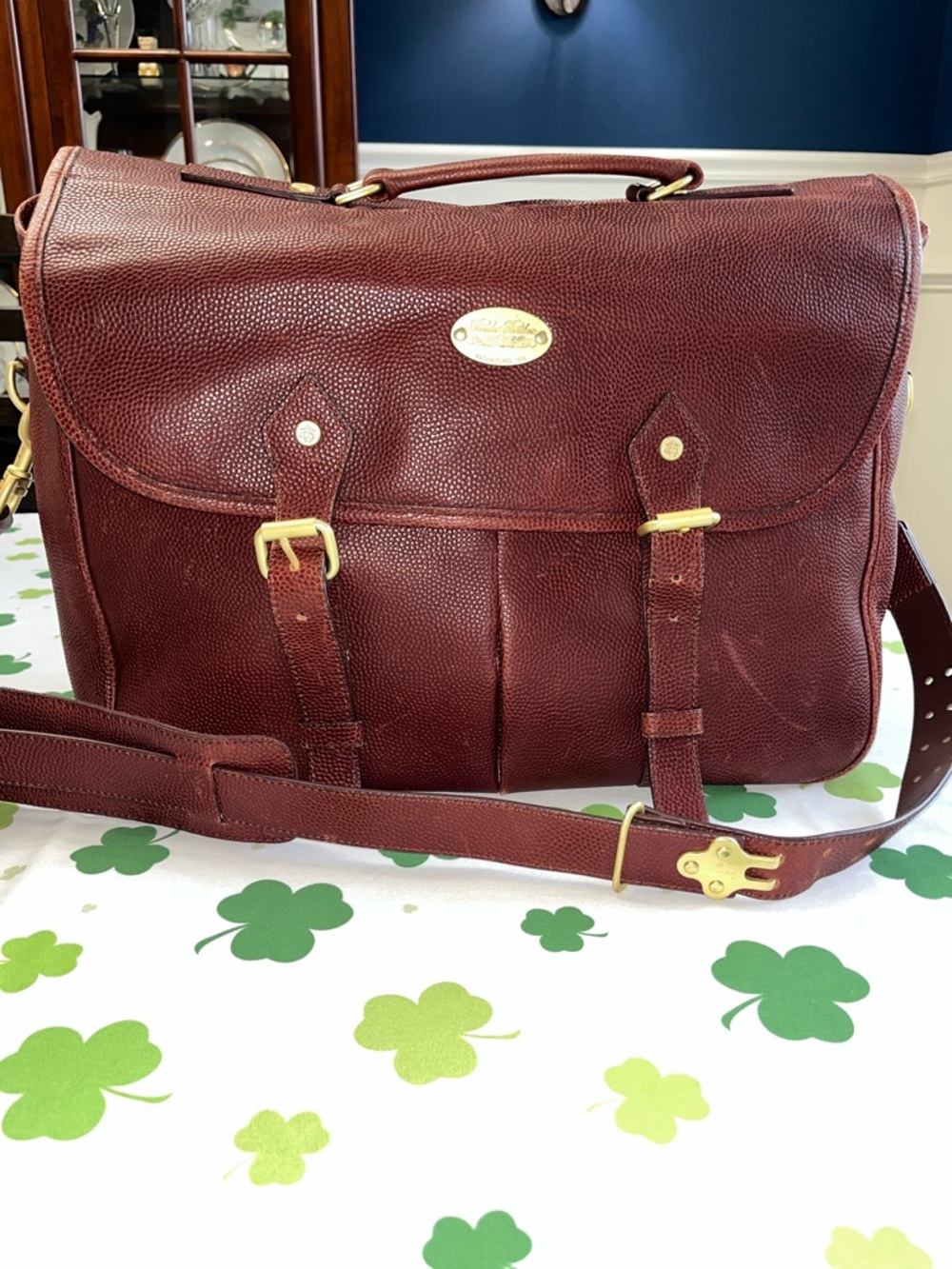 Brooks Brothers Burgundy Pebbled Football 🏈 Leather Messenger